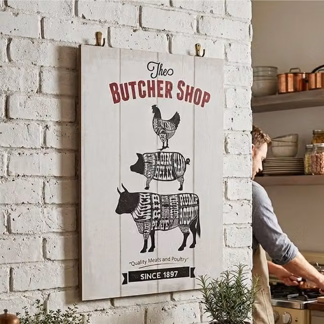 Orsina Butcher Shop Classic Wall Plaque in Grey and White – 1