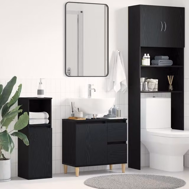 Berkfield Home Black Oak Sink Cabinet with Doors and Drawers, W/D/H: 65 x 33 x 60 cm – 1
