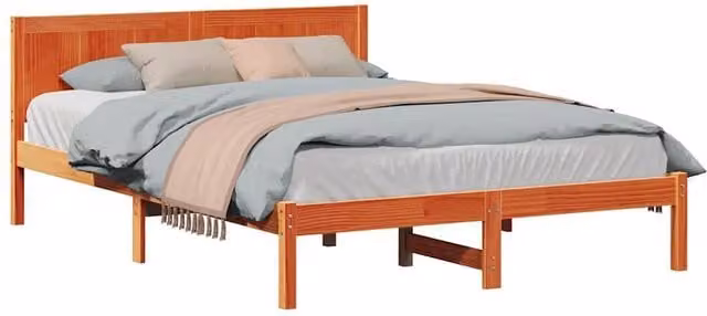 Berkfield Home Modern Wax Brown Solid Pine Wood Bed Frame W/D/H: 160 x 200 cm