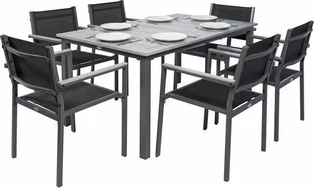 OUTSUNNY Garden Dining Set with Acacia Wood Table Top and Grey Stackable Chairs, W: 150 cm, D: 90 cm, H: 90 cm