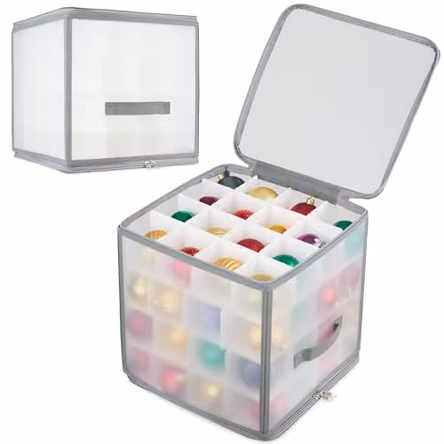Deco Express Christmas Ornament and Bauble Storage Box with Dividers, White