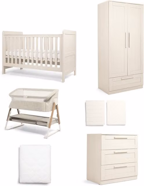 Mamas & Papas Atlas Nursery Bundle with Lua Bedside Crib, 6 Piece, Stone