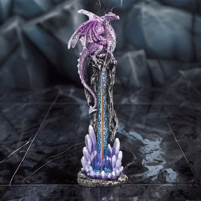 Nemesis Now Mythic Crystal Dragon Incense Stick Holder in Blue and Purple, Height: 27 cm