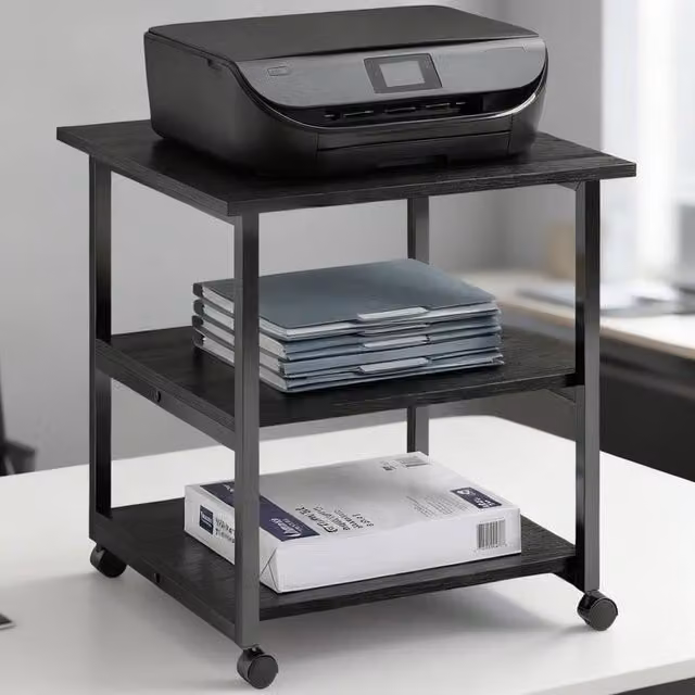 ERGOVEXA Three-Tier Metal Printer Stand with Wheels, Black