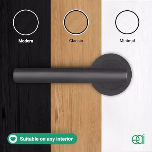 EAI Olbia Matt Black Bathroom Handle Kit with 80mm Lock and 76mm Hinges – 7