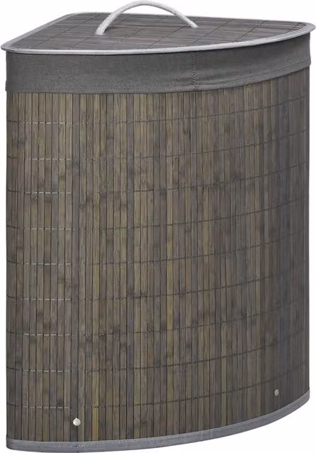 HOMCOM Bamboo Corner Laundry Basket with Lid and Removable Liner, 55L, Grey, W/D/H: 38 x 38 x 57 cm