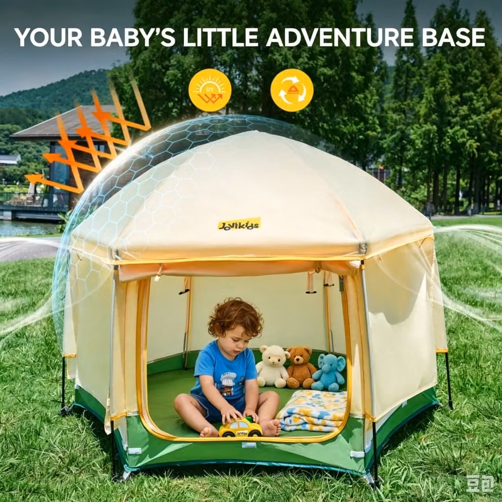 Aosom UK Pop-Up Baby Playpen with Removable Canopy and Breathable Mesh, Green, W: 150 cm, D: 150 cm, H: 105 cm – 2