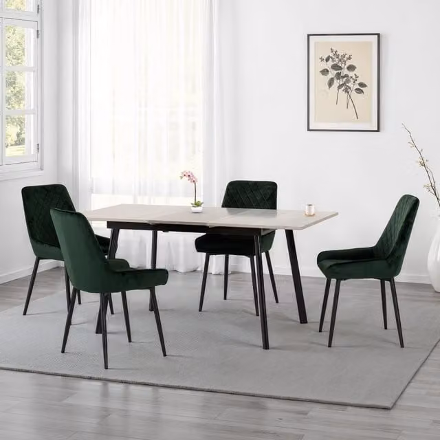 Seconique Avery Grey Oak Extending Dining Table and 4 Green Chairs Set W/D/H: 120 x 80 x 76 cm – 2