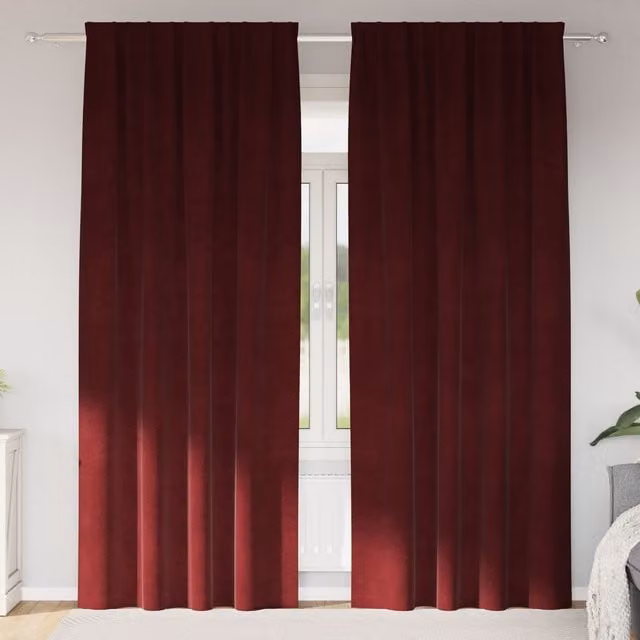 Berkfield Home Wine Red Velvet Blackout Curtains with Top Tape, 2 Pack, W: 140 cm, H: 260 cm – 1