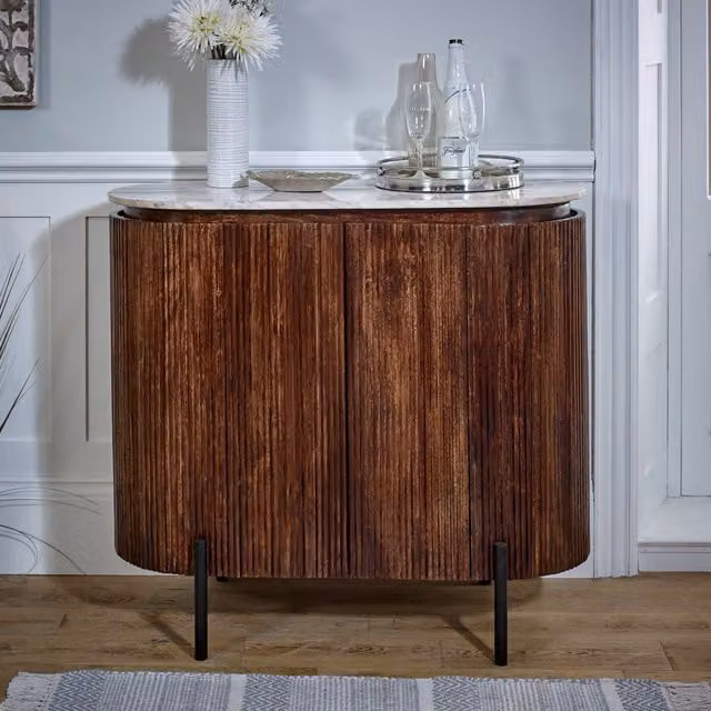 Luxor Living Mango Wood Sideboard and Drinks Cabinet with Marble Top and Metal Legs, Brown