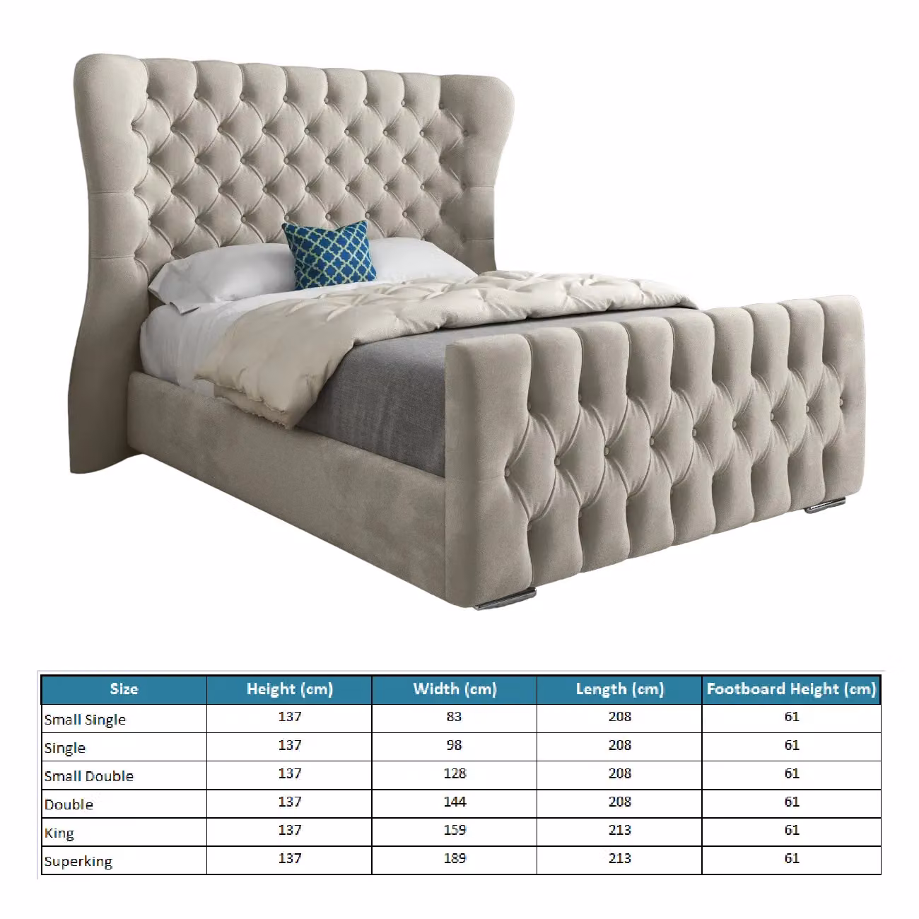Casani Parma Wide Curved Winged Upholstered Soft Velvet Bed Frame in Beige, W/D/H: 120 x 200 cm – 4