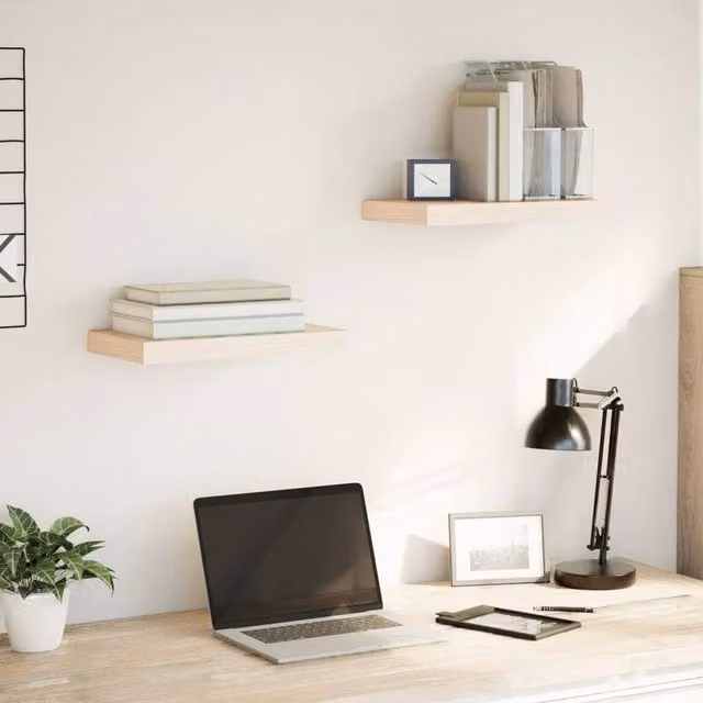 Berkfield Home Floating Shelves, 2 Pack, Light Oak, W: 40 cm, D: 23.5 cm, H: 4 cm – 1