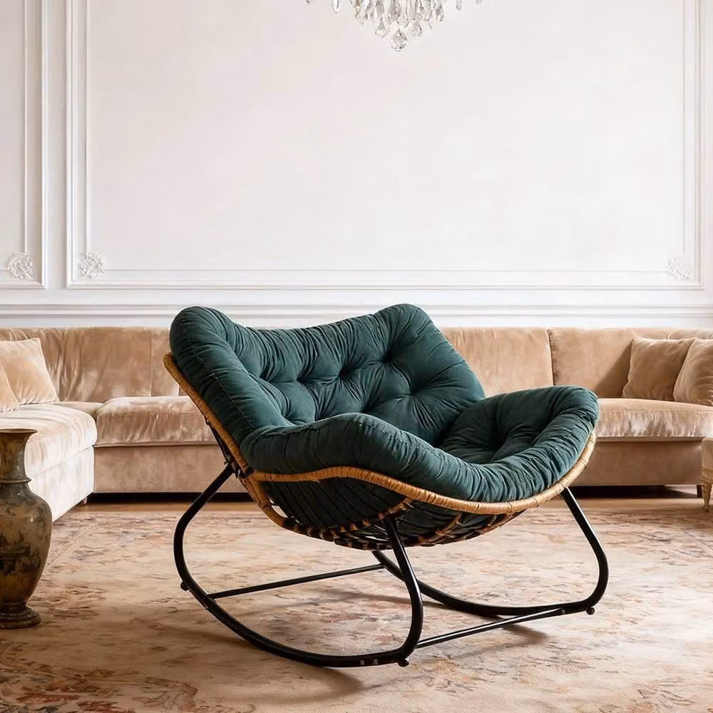NESTLUNE Green Large Rocking Lounge Chair with Thick Cushion and Metal Frame – 3