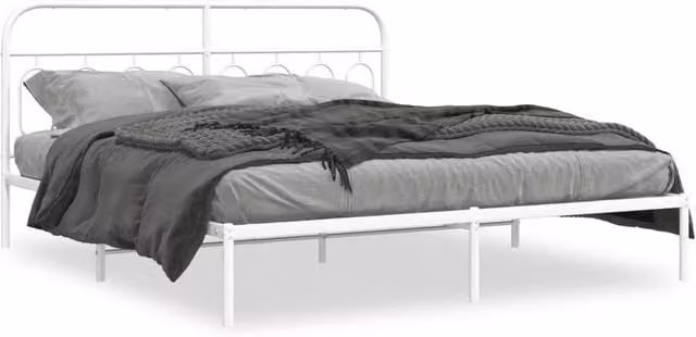 Berkfield Home Metal Bed Frame with Headboard, White, 193 x 203 cm – 1