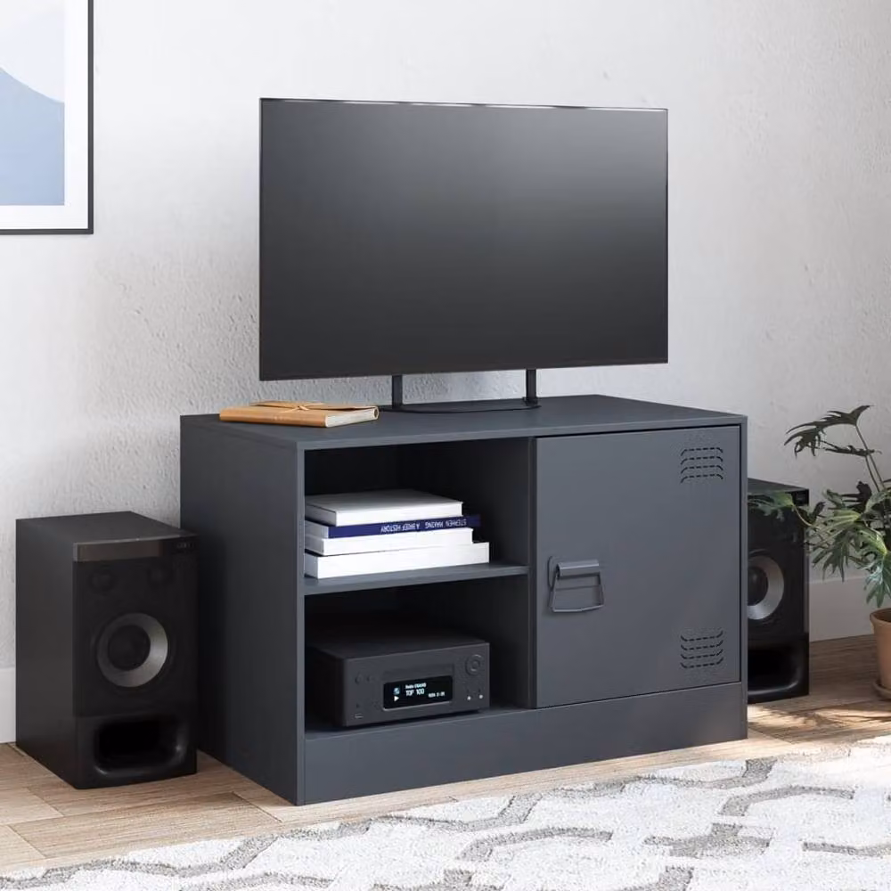 Berkfield Home Anthracite Metal TV Cabinet in Dark Grey, W/D/H: 67 x 39 x 44 cm – 2
