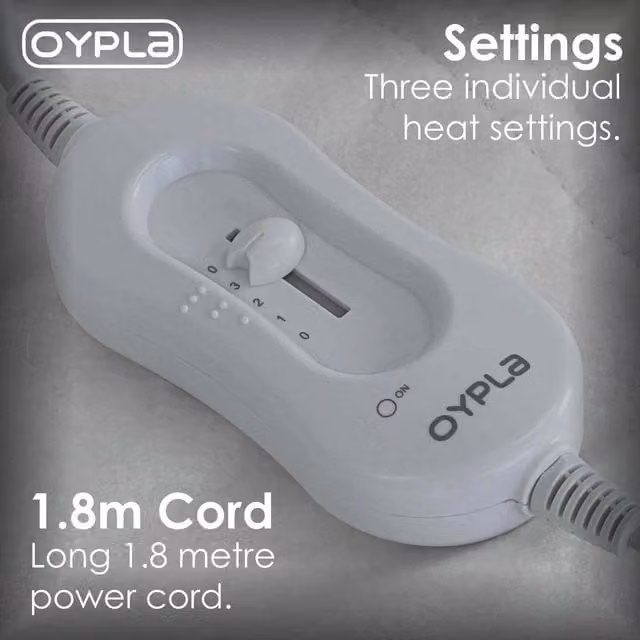 Oypla Electric Heated Underblanket with 3 Heat Settings, White, W/D/H: 90 x 200 cm