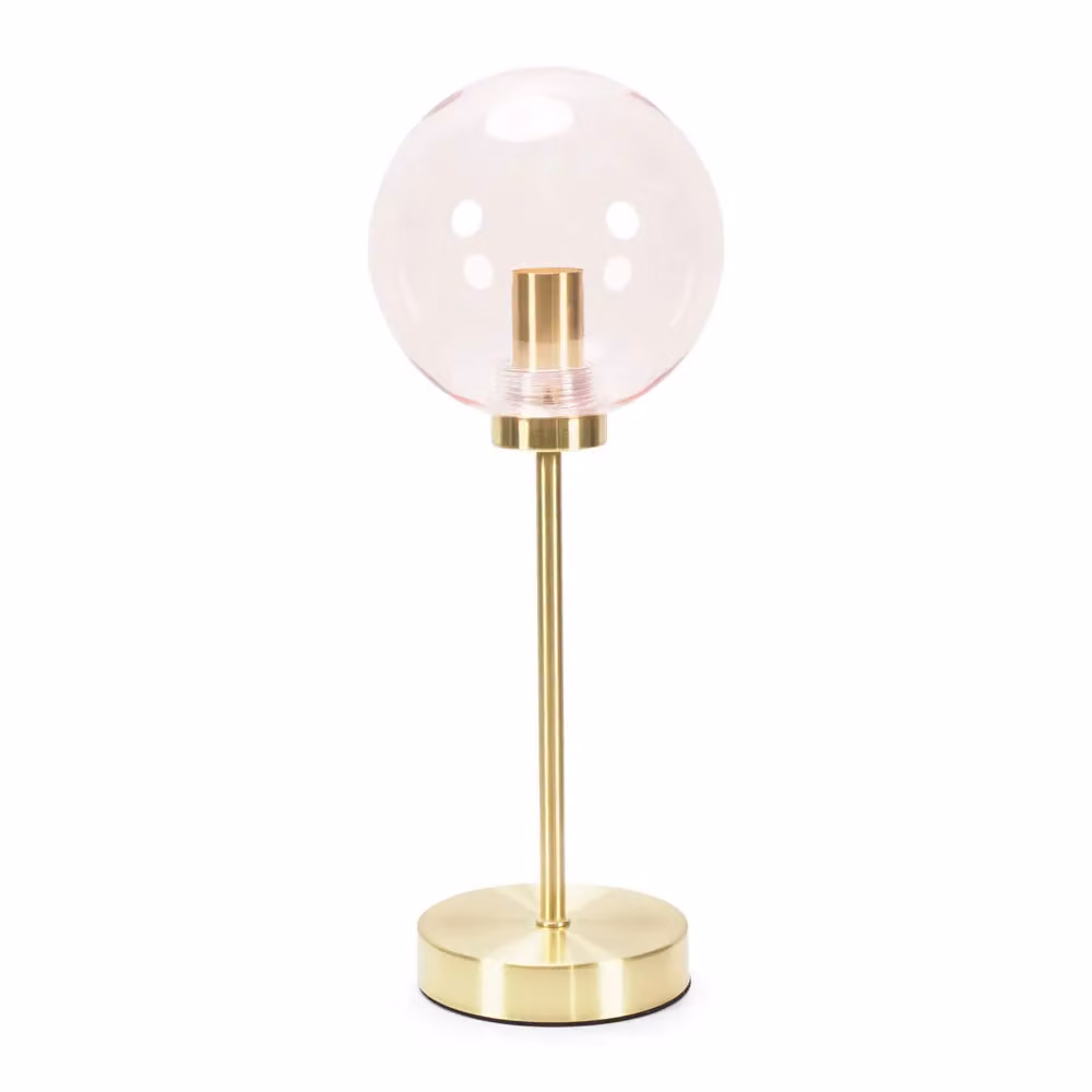 ValueLights Frenchie Art Deco Table Lamp with Pink Tinted Glass Globe and Gold Metal Stem, Includes LED Bulb – 2
