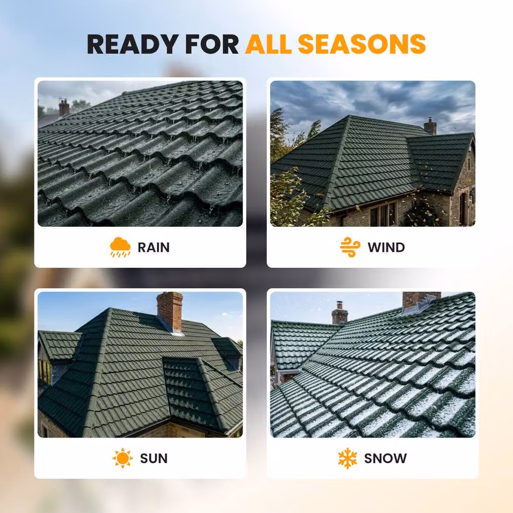 Novecrafto Stone Coated Galvanised Metal Roof Shingles, 5 Pack, Dark Green, Covers 2.37m² – 5