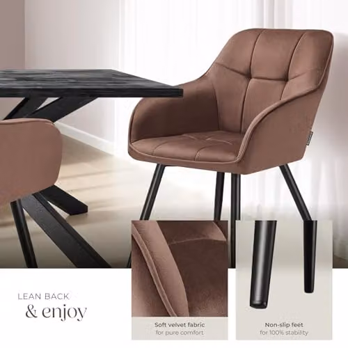 tectake Marilyn Set of 2 Dining Chairs with Velvet-Look Fabric and Geometric Pattern in Brown/Black – 5