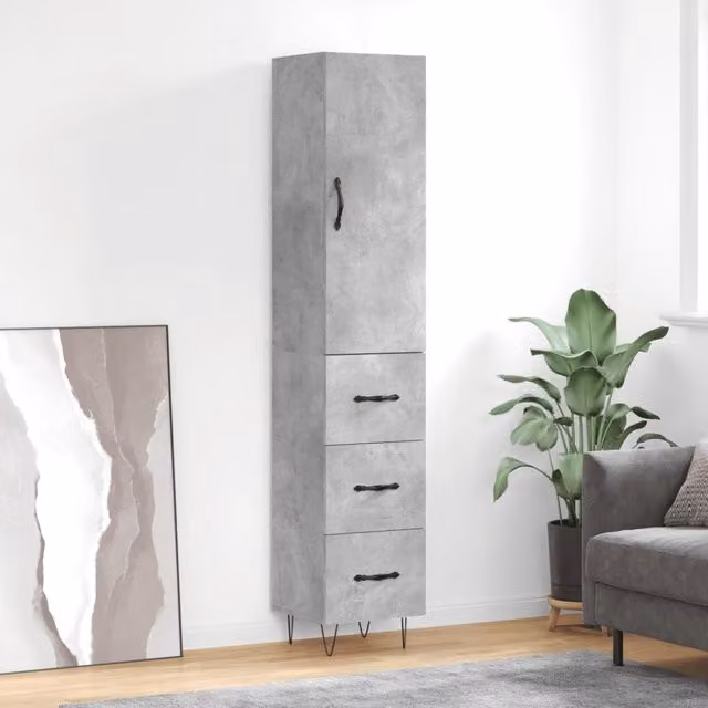 Berkfield Home Modern Highboard in Concrete Grey, W/D/H: 34.0 x 34.5 x 180 cm
