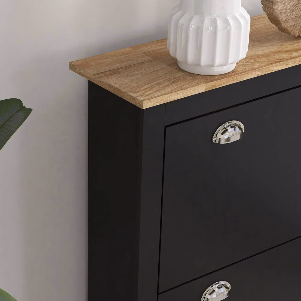 STILVORA Modern Black Matt Shoe Cabinet with 2 Tilting Compartments and Internal Shelves – 6