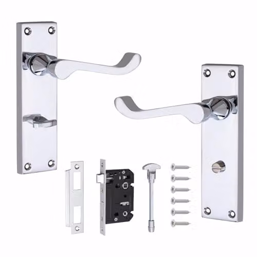 Golden Grace Victorian Scroll WC Door Handles and Polished Chrome Bath Set in Silver