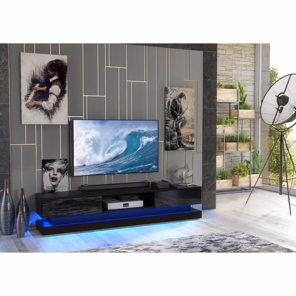 Creative Furniture Bloom Modern Black Glossy TV Unit W: 180 cm, H: 36 cm, D: 35 cm – 2