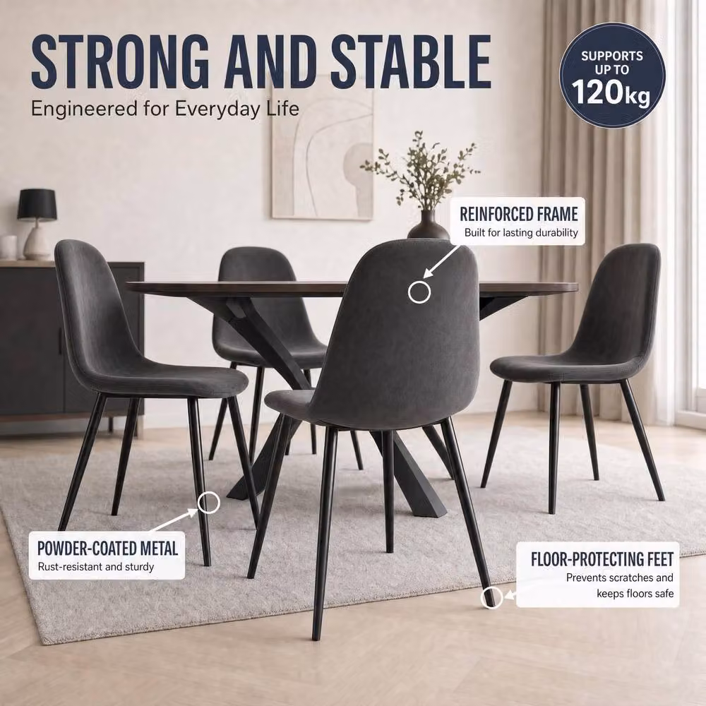 Bravich LTD Set of 4 Ron Grey Velvet Upholstered Dining Chairs with Metal Legs – 6