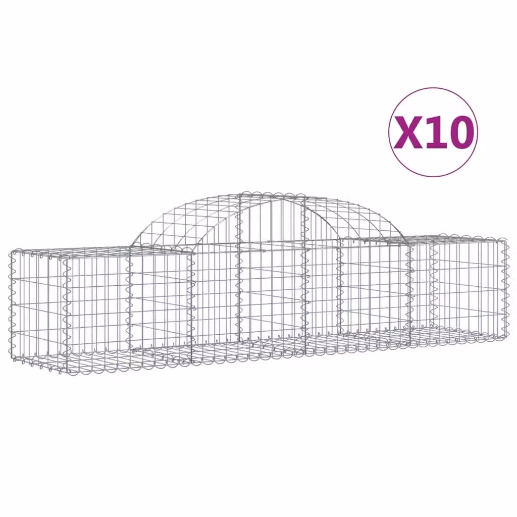 Berkfield Home Arched Gabion Baskets, 10 Pack, Silver Galvanised Steel, W: 200 cm, D: 50 cm, H: 40-60 cm – 2