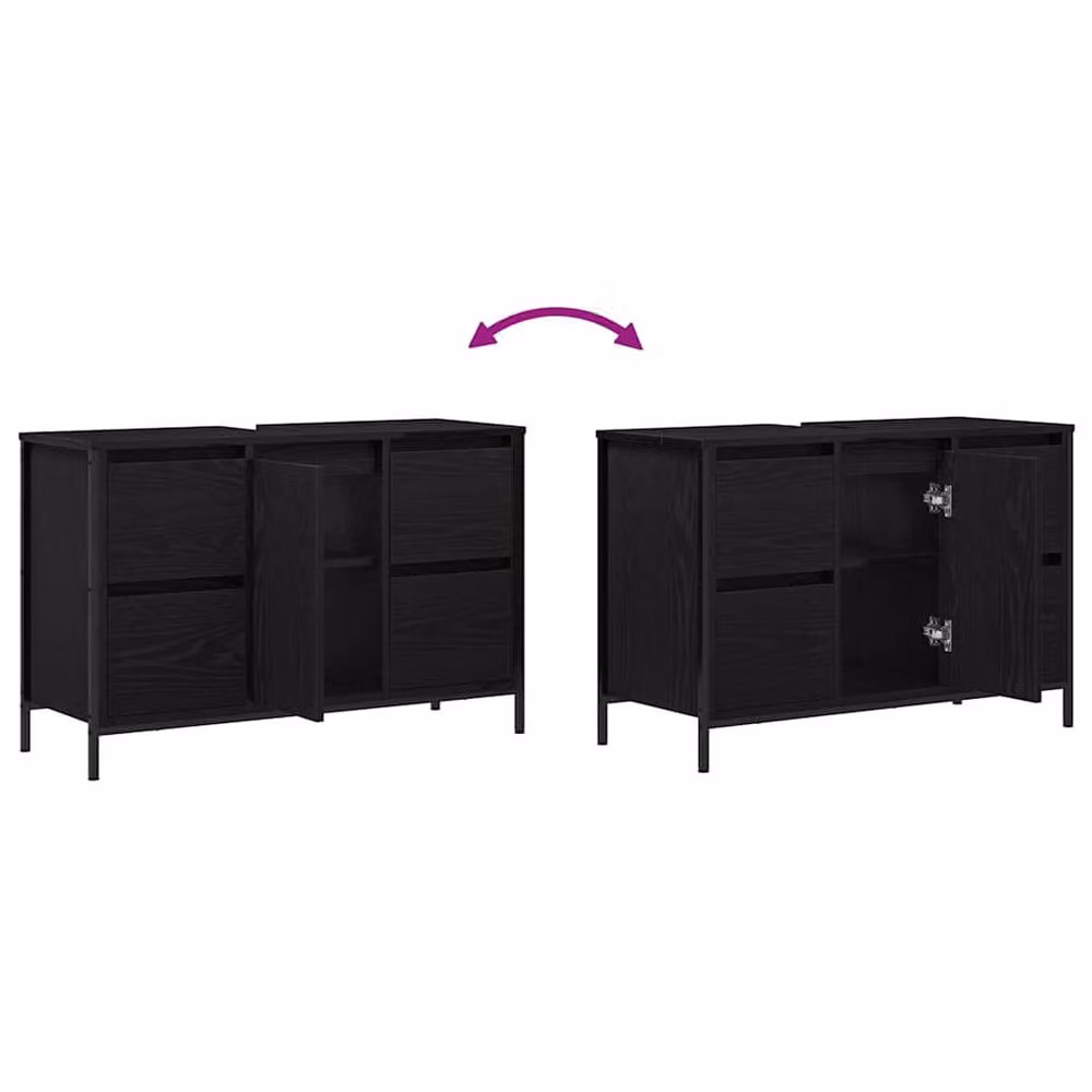 Berkfield Home Black Oak Basin Cabinet with Drawers W: 90 cm, D: 34.5 cm, H: 60 cm – 6