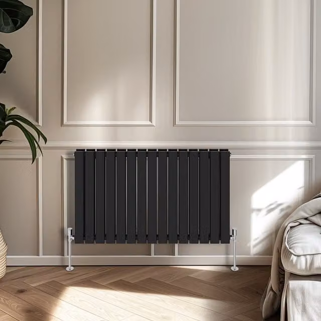 Right Radiators Double Panel Flat Panel Horizontal Radiator in Black, H: 60 cm, W: 102 cm