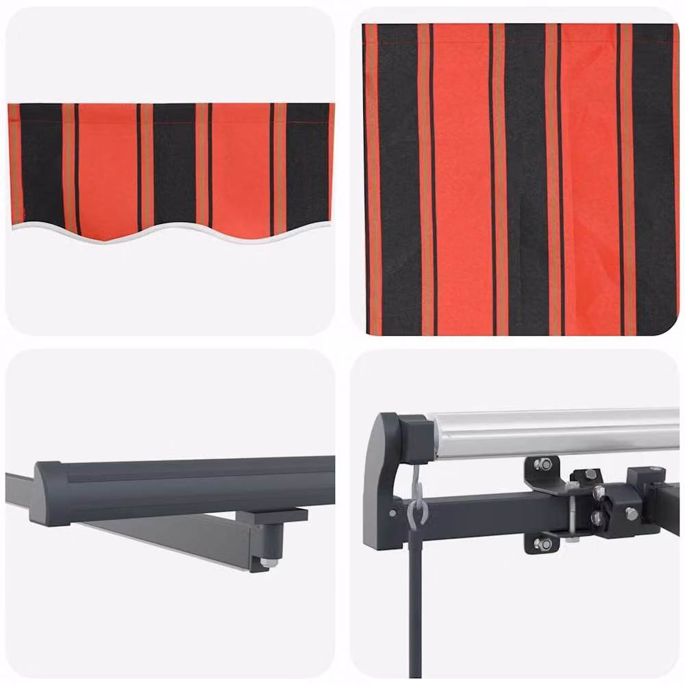Berkfield Home Manual Retractable Folding Arm Awning with LED, Orange and Brown Striped Polyester, W: 600 cm, D: 300 cm – 6