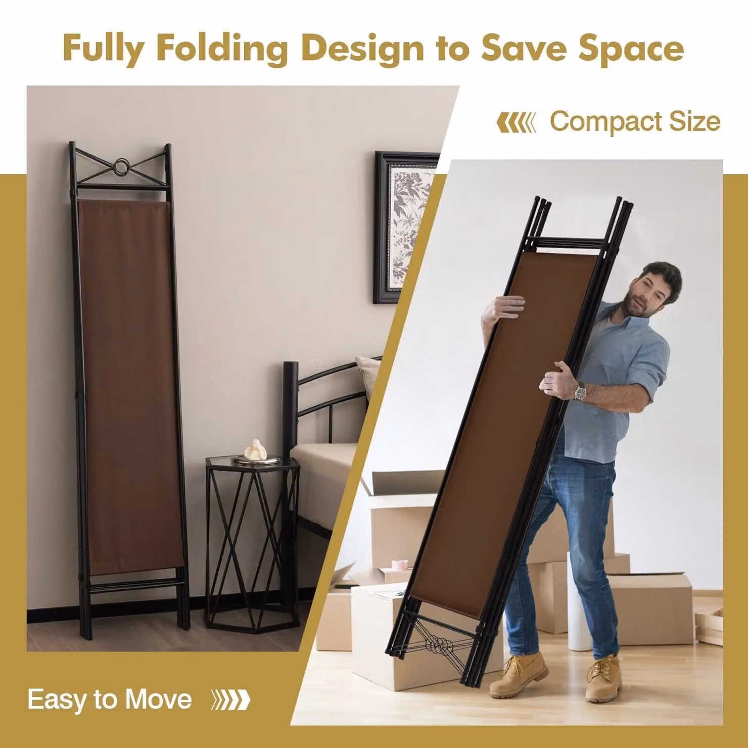 Costway 4-Panel Folding Room Divider Privacy Screen in Brown – 2
