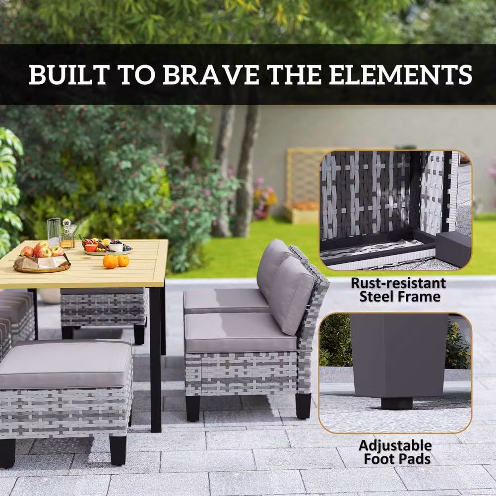 Wyld Haus Luzise Grey 7 Piece Polyrattan Outdoor Dining Set with Rectangular Table – 5