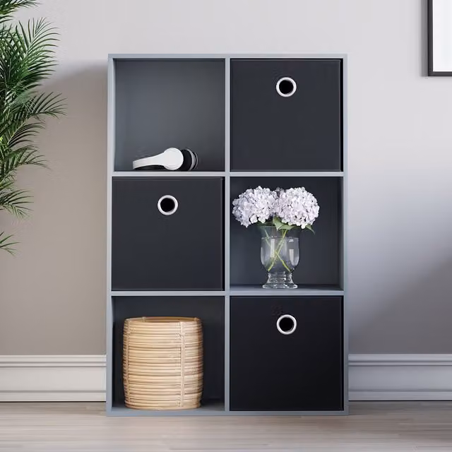 Vida Designs Durham 6 Cube Storage Unit in Grey with 3 Black Baskets