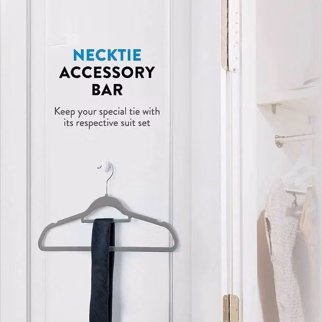 PAWNORA 80 Non-Slip Velvet Flocked Space Saving Clothes Hangers in Grey