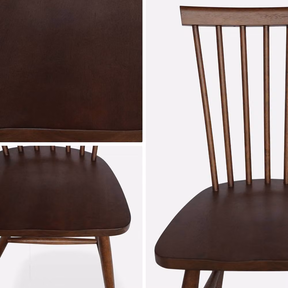 Sweekeet Pair of Classic Rubberwood Dining Chairs in Dark Brown – 3