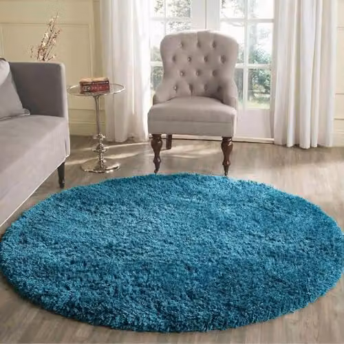 Serdim Rugs Plain Round Petrol Shaggy Living Room Rug, Diameter: 120 cm