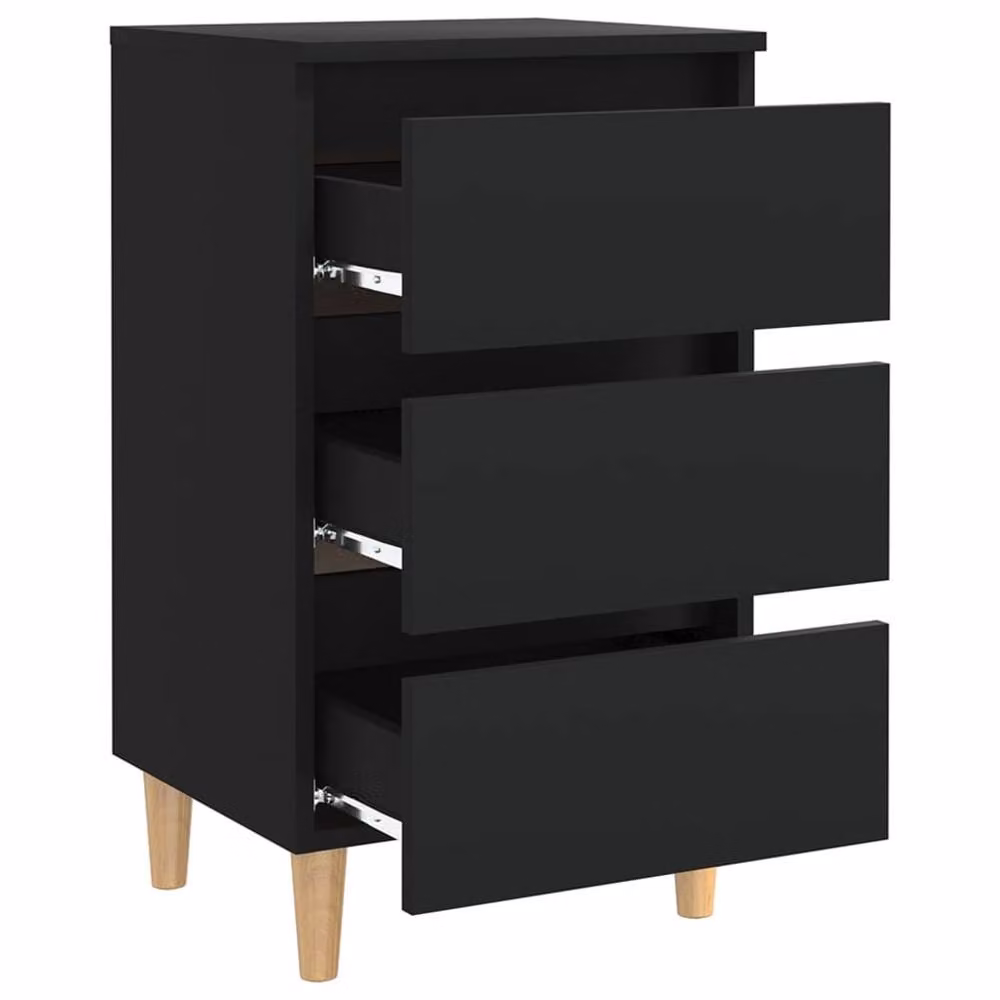 Berkfield Home Bed Cabinet in Black with Solid Wood Legs, W: 40 cm, D: 35 cm, H: 69 cm – 4