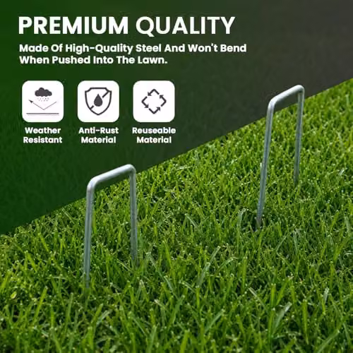 MantraRaj 100 Pack Silver Galvanised Steel U-Shaped Garden Pegs for Securing Weed Mat, Netting and Lawn – 4