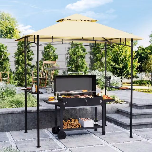 Outsunny Double Tiered BBQ Grill Gazebo, Beige