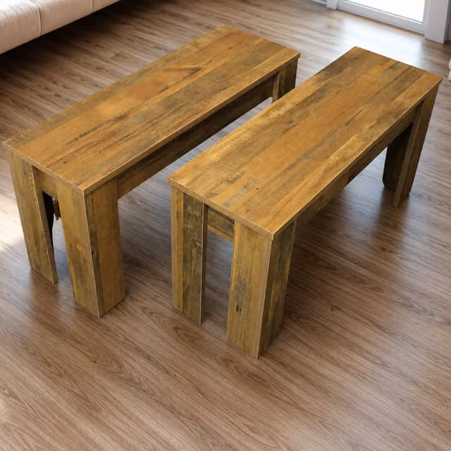Kosy Koala Set of 2 Rustic Effect Wood Dining Benches in Brown, Sand and Bronze