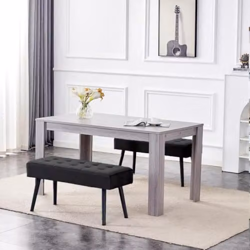 Kosy Koala Modern Rectangular Dining Set with Wood Table and 2 Black Velvet Benches