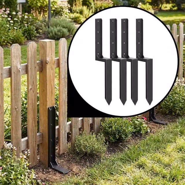 Nicoman Metal Fence Post Repair Kit and In-Ground Support Bracket in Black