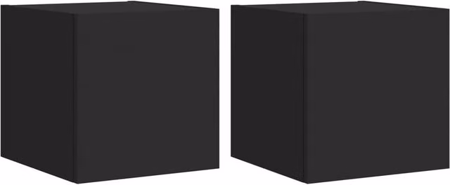 Berkfield Home Set of 2 Modern Black Wall-Mounted TV Cabinets with Integrated LED Lighting, W/D/H: 30.5 x 35.0 x 30.5 cm