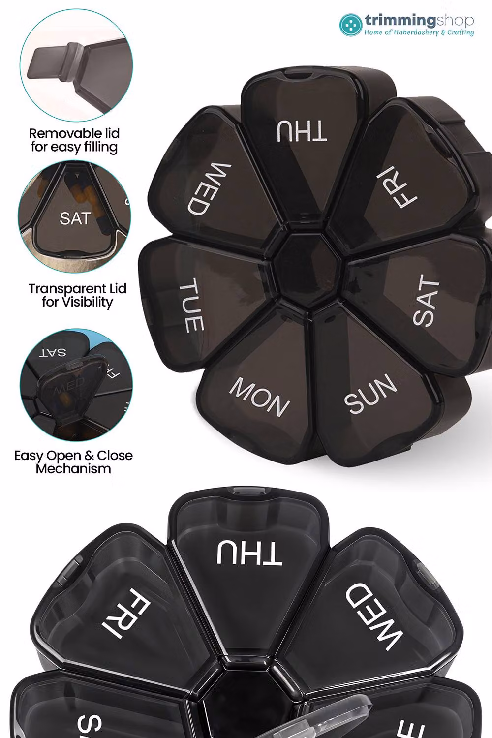 Neel Blue 7 Day Weekly Medicine Organiser and Pill Box in Black – 4