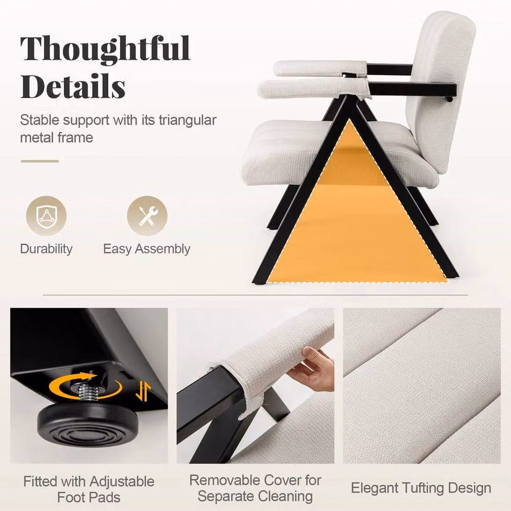 EONLION Oversized White Fabric Accent Chair with Metal Frame, W/D/H: 100 x 60 x 84 cm – 4