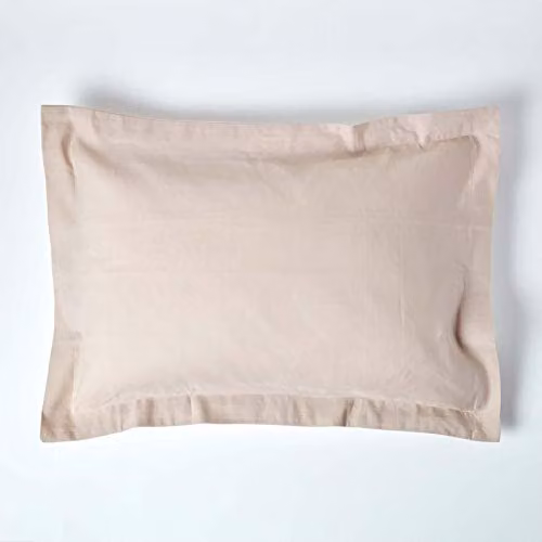 Homescapes Linen and Combed Cotton Oxford Pillowcase, Beige