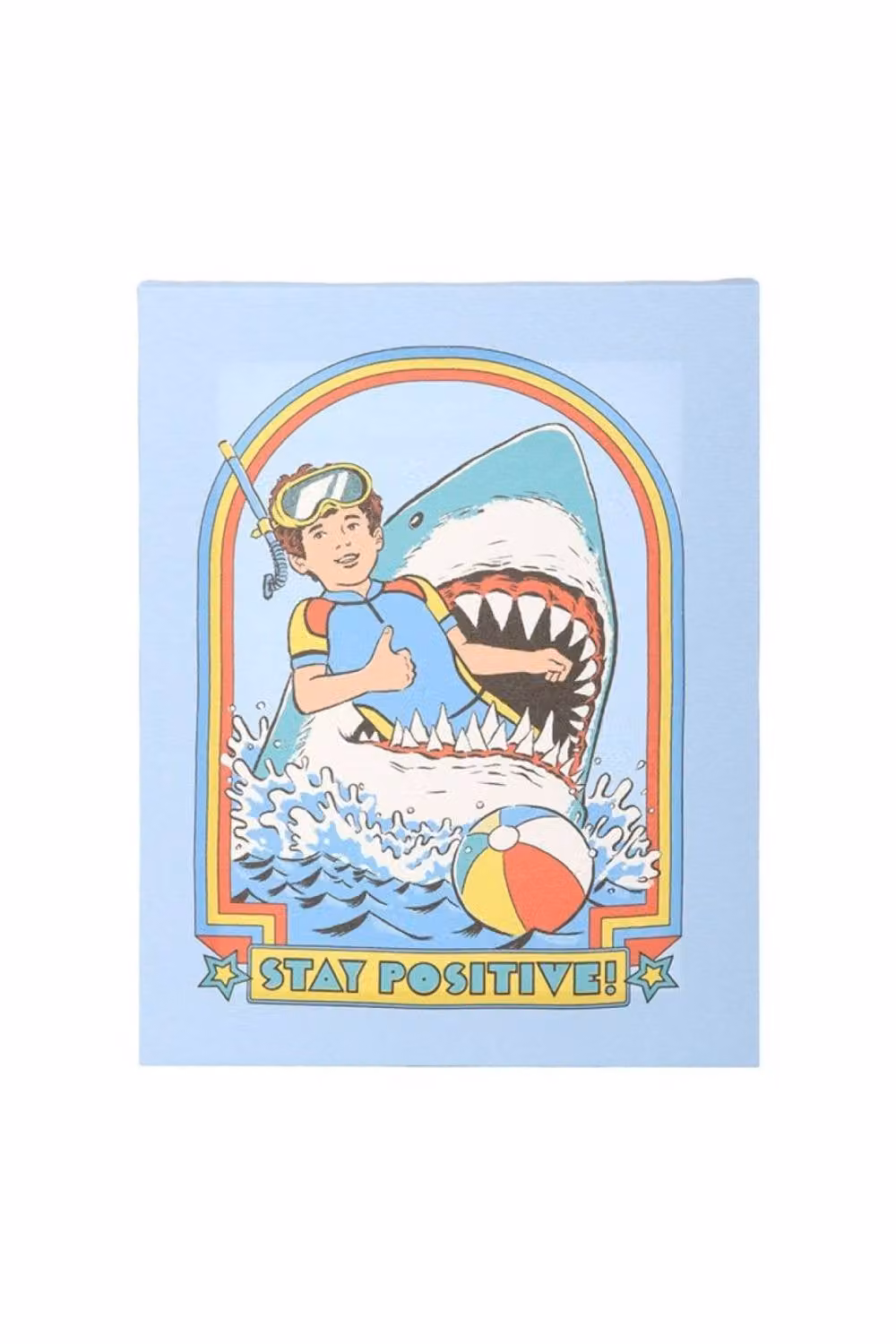KDMD Stay Positive Canvas Plaque by Steven Rhodes, Blue Retro Typography Wall Art, W: 19 cm, H: 25 cm – 2