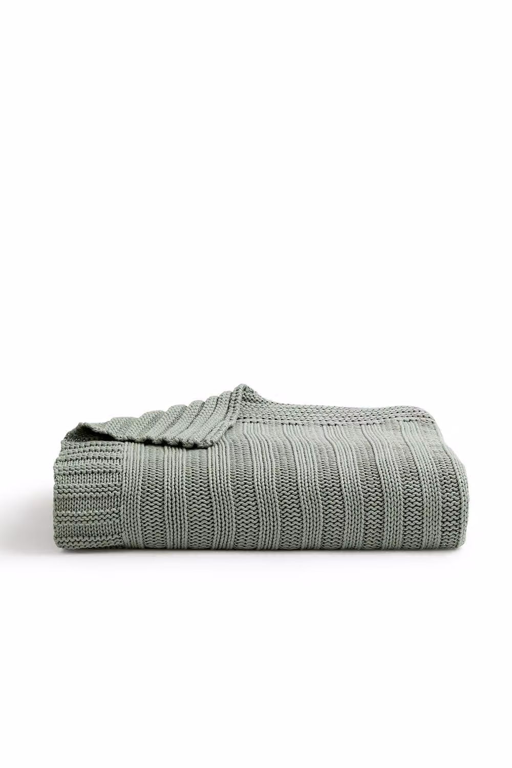 CHRISTY Cambridge Knitted Striped Cotton Ribbed Throw in Green, W: 140 cm, D: 180 cm – 2